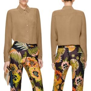 Equipment Brett Washed Silk Shirt Womens Large Carmel Button Up Blouse